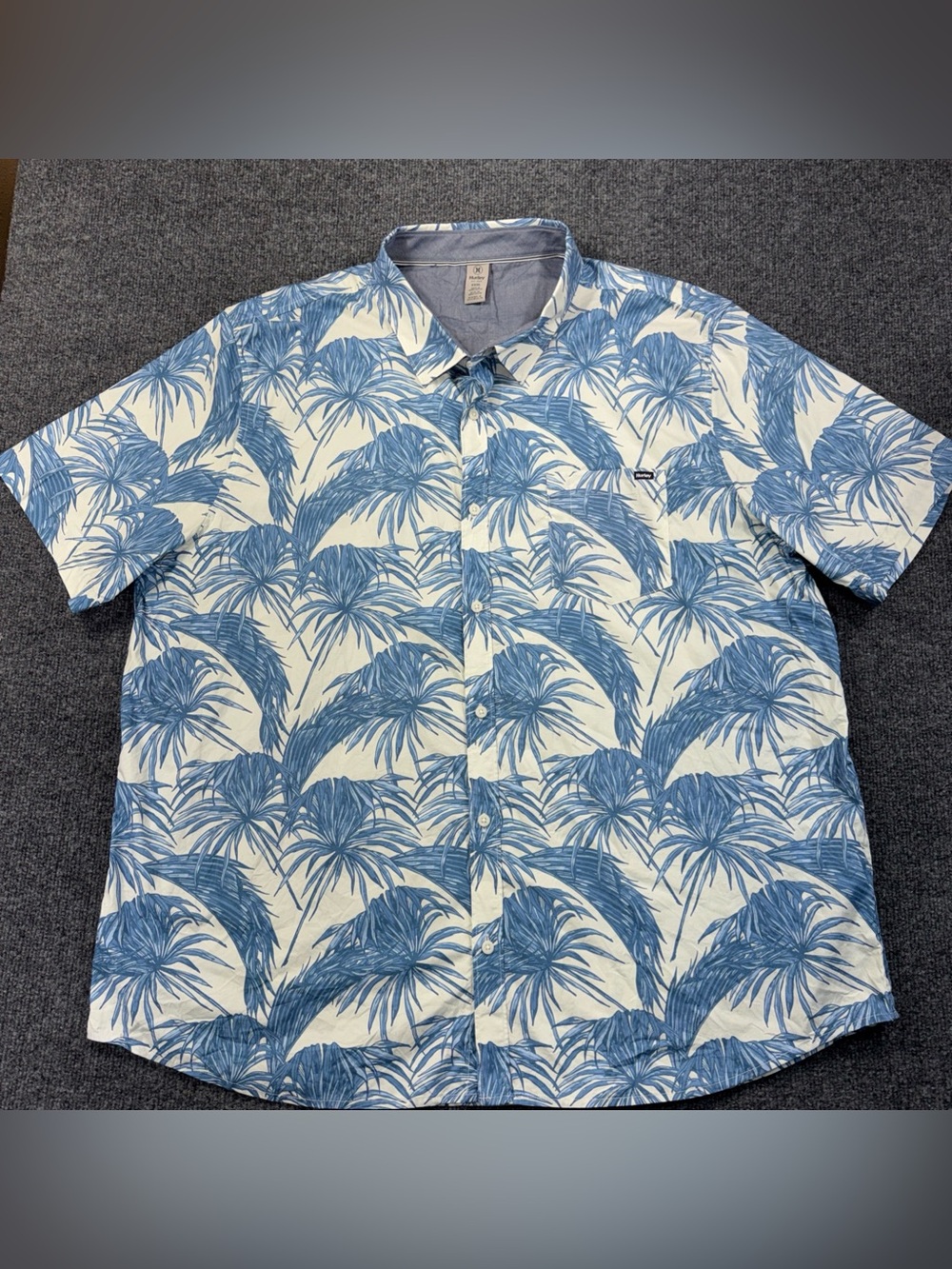 Men's Hurley Blue Palm Print Short-Sleeve Button-Up Shirt XXXL